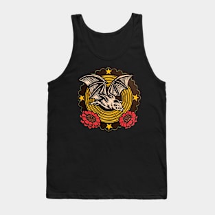 Hand Painted Bat flying above red flowers Tank Top